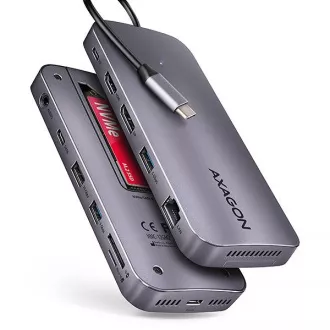 AXAGON HMC-12GM2, USB 10Gbps hub, 3x USB-A, USB-C, HDMI, DP, RJ-45 GLAN, M.2, SD/mSD, audio, PD 100W, kabel USB-C 50cm AXAGON HMC-12GM2, USB 10Gbps hub, 3x USB-A, USB-C, HDMI, DP, RJ-45 GLAN, M.2, SD/mSD, audio, PD 100W, kabel USB-C 50cm