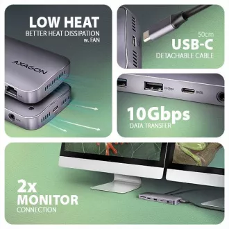 AXAGON HMC-12GM2, USB 10Gbps hub, 3x USB-A, USB-C, HDMI, DP, RJ-45 GLAN, M.2, SD/mSD, audio, PD 100W, kabel USB-C 50cm AXAGON HMC-12GM2, USB 10Gbps hub, 3x USB-A, USB-C, HDMI, DP, RJ-45 GLAN, M.2, SD/mSD, audio, PD 100W, kabel USB-C 50cm