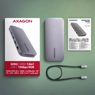 AXAGON HMC-12GM2, USB 10Gbps hub, 3x USB-A, USB-C, HDMI, DP, RJ-45 GLAN, M.2, SD/mSD, audio, PD 100W, kabel USB-C 50cm AXAGON HMC-12GM2, USB 10Gbps hub, 3x USB-A, USB-C, HDMI, DP, RJ-45 GLAN, M.2, SD/mSD, audio, PD 100W, kabel USB-C 50cm