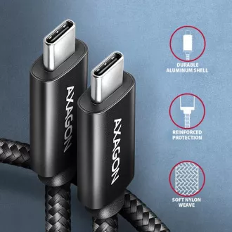 AXAGON BUCM4X-CM10AB NewGEN+ kabel USB-C <-> USB-C, 1m, USB4 Gen 3×2, PD 240W 5A, 8K HD, ALU, oplet, černý AXAGON BUCM4X-CM10AB NewGEN+ kabel USB-C <-> USB-C, 1m, USB4 Gen 3×2, PD 240W 5A, 8K HD, ALU, oplet, černý