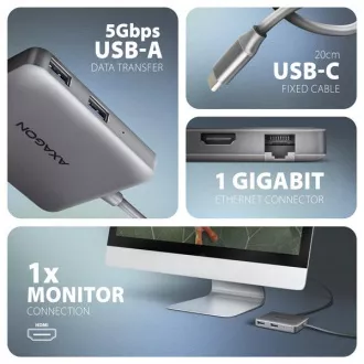 AXAGON HMC-5HL USB 5Gbps hub, 2x USB-A, HDMI 4k/60Hz, RJ-45 GLAN, PD 100W, kabel USB-C 20cm AXAGON HMC-5HL USB 5Gbps hub, 2x USB-A, HDMI 4k/60Hz, RJ-45 GLAN, PD 100W, kabel USB-C 20cm