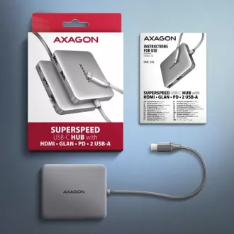 AXAGON HMC-5HL USB 5Gbps hub, 2x USB-A, HDMI 4k/60Hz, RJ-45 GLAN, PD 100W, kabel USB-C 20cm AXAGON HMC-5HL USB 5Gbps hub, 2x USB-A, HDMI 4k/60Hz, RJ-45 GLAN, PD 100W, kabel USB-C 20cm