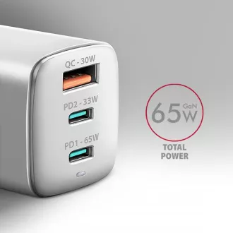 AXAGON ACU-DPQ65W, GaN nabíječka do sítě 65W, 3x port (USB-A + dual USB-C), PD3.0/QC4+/PPS/Apple, bílá AXAGON ACU-DPQ65W, GaN nabíječka do sítě 65W, 3x port (USB-A + dual USB-C), PD3.0/QC4+/PPS/Apple, bílá