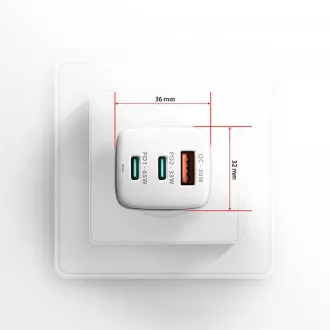 AXAGON ACU-DPQ65W, GaN nabíječka do sítě 65W, 3x port (USB-A + dual USB-C), PD3.0/QC4+/PPS/Apple, bílá AXAGON ACU-DPQ65W, GaN nabíječka do sítě 65W, 3x port (USB-A + dual USB-C), PD3.0/QC4+/PPS/Apple, bílá