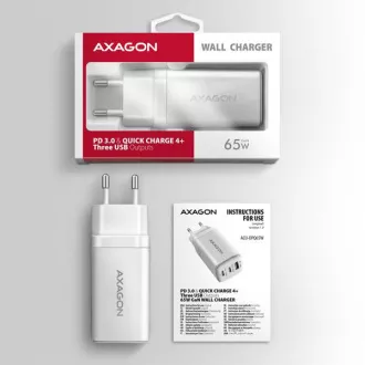 AXAGON ACU-DPQ65W, GaN nabíječka do sítě 65W, 3x port (USB-A + dual USB-C), PD3.0/QC4+/PPS/Apple, bílá AXAGON ACU-DPQ65W, GaN nabíječka do sítě 65W, 3x port (USB-A + dual USB-C), PD3.0/QC4+/PPS/Apple, bílá
