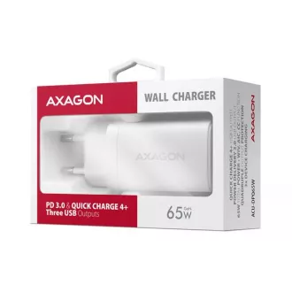 AXAGON ACU-DPQ65W, GaN nabíječka do sítě 65W, 3x port (USB-A + dual USB-C), PD3.0/QC4+/PPS/Apple, bílá AXAGON ACU-DPQ65W, GaN nabíječka do sítě 65W, 3x port (USB-A + dual USB-C), PD3.0/QC4+/PPS/Apple, bílá