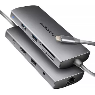 AXAGON HMC-8HLSA, USB 5Gbps hub, 3x USB-A, HDMI 4k/60Hz, RJ-45 GLAN, SD/microSD, audio, PD 100W, kabel USB-C 20cm AXAGON HMC-8HLSA, USB 5Gbps hub, 3x USB-A, HDMI 4k/60Hz, RJ-45 GLAN, SD/microSD, audio, PD 100W, kabel USB-C 20cm