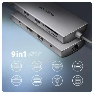 AXAGON HMC-8HLSA, USB 5Gbps hub, 3x USB-A, HDMI 4k/60Hz, RJ-45 GLAN, SD/microSD, audio, PD 100W, kabel USB-C 20cm AXAGON HMC-8HLSA, USB 5Gbps hub, 3x USB-A, HDMI 4k/60Hz, RJ-45 GLAN, SD/microSD, audio, PD 100W, kabel USB-C 20cm