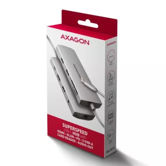 AXAGON HMC-8HLSA, USB 5Gbps hub, 3x USB-A, HDMI 4k/60Hz, RJ-45 GLAN, SD/microSD, audio, PD 100W, kabel USB-C 20cm AXAGON HMC-8HLSA, USB 5Gbps hub, 3x USB-A, HDMI 4k/60Hz, RJ-45 GLAN, SD/microSD, audio, PD 100W, kabel USB-C 20cm
