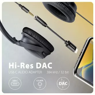 AXAGON ADA-HC, USB-C na 3.5mm jack - Hi-Res DAC audio adaptér, 384kHz/32bit, stereo AXAGON ADA-HC, USB-C na 3.5mm jack - Hi-Res DAC audio adaptér, 384kHz/32bit, stereo
