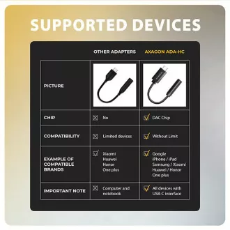 AXAGON ADA-HC, USB-C na 3.5mm jack - Hi-Res DAC audio adaptér, 384kHz/32bit, stereo AXAGON ADA-HC, USB-C na 3.5mm jack - Hi-Res DAC audio adaptér, 384kHz/32bit, stereo