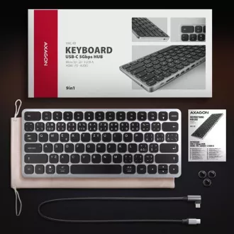 AXAGON HMC-KB-CS, USB 5Gbps hub s CZ/SK klávesnicí, HDMI 4K/60Hz, 3x USB-A, SD/mSD, audio, PD 100W, kabel USB-C 60cm AXAGON HMC-KB-CS, USB 5Gbps hub s CZ/SK klávesnicí, HDMI 4K/60Hz, 3x USB-A, SD/mSD, audio, PD 100W, kabel USB-C 60cm