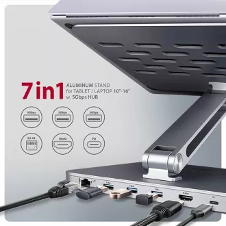 AXAGON HMC-STND, stojan pro 10"-17" notebooky, USB 5Gbps hub, 3x USB-A, HDMI 4k/60Hz, RJ-45, PD 100W, kabel USB-C 60cm AXAGON HMC-STND, stojan pro 10"-17" notebooky, USB 5Gbps hub, 3x USB-A, HDMI 4k/60Hz, RJ-45, PD 100W, kabel USB-C 60cm
