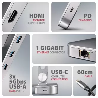 AXAGON HMC-STND, stojan pro 10"-17" notebooky, USB 5Gbps hub, 3x USB-A, HDMI 4k/60Hz, RJ-45, PD 100W, kabel USB-C 60cm AXAGON HMC-STND, stojan pro 10"-17" notebooky, USB 5Gbps hub, 3x USB-A, HDMI 4k/60Hz, RJ-45, PD 100W, kabel USB-C 60cm