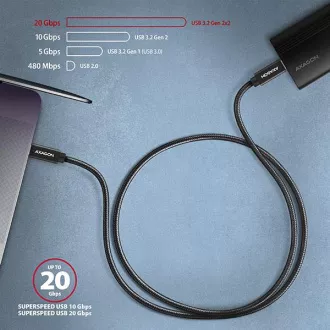 AXAGON BUCM32-CM15AB, SPEED+ kabel USB-C <-> USB-C, 1.5m, USB 20Gbps, PD 100W 5A, 4K HD, ALU, oplet, černý AXAGON BUCM32-CM15AB, SPEED+ kabel USB-C <-> USB-C, 1.5m, USB 20Gbps, PD 100W 5A, 4K HD, ALU, oplet, černý