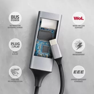 AXAGON ADE-TXPD, USB-C 3.2 Gen 1 - Gigabit Ethernet síťová karta, Asix AX88179, PD 100W, auto instal AXAGON ADE-TXPD, USB-C 3.2 Gen 1 - Gigabit Ethernet síťová karta, Asix AX88179, PD 100W, auto instal