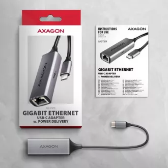 AXAGON ADE-TXPD, USB-C 3.2 Gen 1 - Gigabit Ethernet síťová karta, Asix AX88179, PD 100W, auto instal AXAGON ADE-TXPD, USB-C 3.2 Gen 1 - Gigabit Ethernet síťová karta, Asix AX88179, PD 100W, auto instal