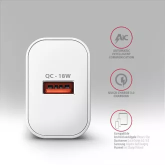 AXAGON ACU-QC18W, nabíječka do sítě 18W, 1x port USB-A, QC3.0/AFC/Apple, bílá AXAGON ACU-QC18W, nabíječka do sítě 18W, 1x port USB-A, QC3.0/AFC/Apple, bílá