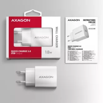 AXAGON ACU-QC18W, nabíječka do sítě 18W, 1x port USB-A, QC3.0/AFC/Apple, bílá AXAGON ACU-QC18W, nabíječka do sítě 18W, 1x port USB-A, QC3.0/AFC/Apple, bílá