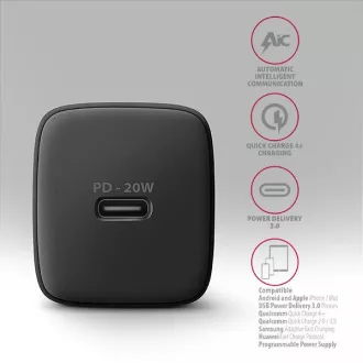 AXAGON ACU-PD20, nabíječka do sítě 20W, 1x port USB-C, PD3.0/PPS/QC4+/AFC/Apple, černá AXAGON ACU-PD20, nabíječka do sítě 20W, 1x port USB-C, PD3.0/PPS/QC4+/AFC/Apple, černá