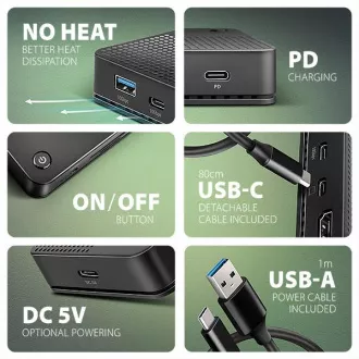 AXAGON HMC-U4, USB4 40Gbps dock, 3x USB-A, 2x USB-C, HDMI & DP 8K/30Hz, RJ-45, SD/mSD, audio, PD 100W, kabel USB-C 80cm AXAGON HMC-U4, USB4 40Gbps dock, 3x USB-A, 2x USB-C, HDMI & DP 8K/30Hz, RJ-45, SD/mSD, audio, PD 100W, kabel USB-C 80cm
