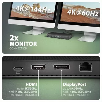AXAGON HMC-U4, USB4 40Gbps dock, 3x USB-A, 2x USB-C, HDMI & DP 8K/30Hz, RJ-45, SD/mSD, audio, PD 100W, kabel USB-C 80cm AXAGON HMC-U4, USB4 40Gbps dock, 3x USB-A, 2x USB-C, HDMI & DP 8K/30Hz, RJ-45, SD/mSD, audio, PD 100W, kabel USB-C 80cm