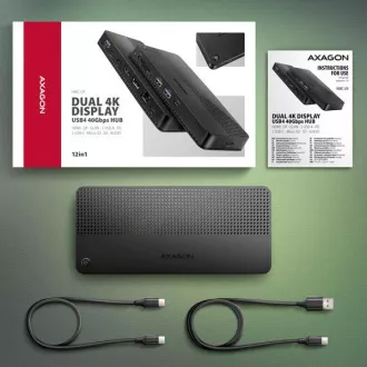 AXAGON HMC-U4, USB4 40Gbps dock, 3x USB-A, 2x USB-C, HDMI & DP 8K/30Hz, RJ-45, SD/mSD, audio, PD 100W, kabel USB-C 80cm AXAGON HMC-U4, USB4 40Gbps dock, 3x USB-A, 2x USB-C, HDMI & DP 8K/30Hz, RJ-45, SD/mSD, audio, PD 100W, kabel USB-C 80cm