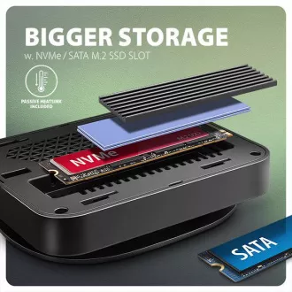 AXAGON HMC-UFO, USB 10Gbps hub, 2x USB-A, USB-C, HDMI 4k/60, RJ-45, M.2 slot, SD/mSD, audio, PD 100W, kabel USB-C 65cm
