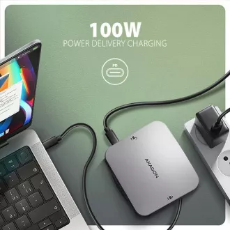 AXAGON HMC-UFO, USB 10Gbps hub, 2x USB-A, USB-C, HDMI 4k/60, RJ-45, M.2 slot, SD/mSD, audio, PD 100W, kabel USB-C 65cm