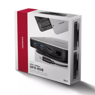 AXAGON HMC-UFO, USB 10Gbps hub, 2x USB-A, USB-C, HDMI 4k/60, RJ-45, M.2 slot, SD/mSD, audio, PD 100W, kabel USB-C 65cm