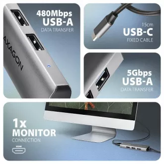 AXAGON HMC-H3A, USB 5Gbps hub, 3x USB-A, HDMI 4k/30Hz, kabel USB-C 15cm AXAGON HMC-H3A, USB 5Gbps hub, 3x USB-A, HDMI 4k/30Hz, kabel USB-C 15cm