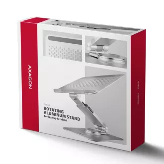 AXAGON STND-LR hliníkový stojan na notebook 10"-17.3" nastavitelná výška a úhel, otočný, šedý AXAGON STND-LR hliníkový stojan na notebook 10"-17.3" nastavitelná výška a úhel, otočný, šedý