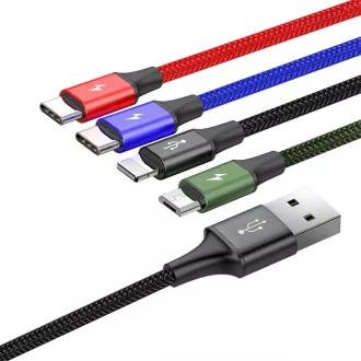 Baseus rychlý nabíjecí / datový kabel 4v1 Lightning + 2* USB-C + Micro USB 3, 5A 1, 2m, černá