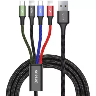 Baseus rychlý nabíjecí / datový kabel 4v1 2* Lightning + USB-C + Micro USB 3, 5A 1, 2m, černá