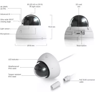 UBNT UVC-AI-Dome-W - AI Dome PoE kamera, 8MP, bílá UBNT UVC-AI-Dome-W - AI Dome PoE kamera, 8MP, bílá