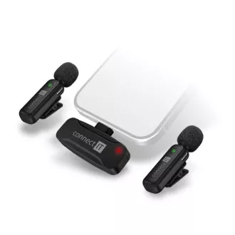 CONNECT IT Mikrofon ClipMic, 2x Bezdrátový Lavalier mikrofón s přijímačem, Lightning konektor, černá CONNECT IT Mikrofon ClipMic, 2x Bezdrátový Lavalier mikrofón s přijímačem, Lightning konektor, černá