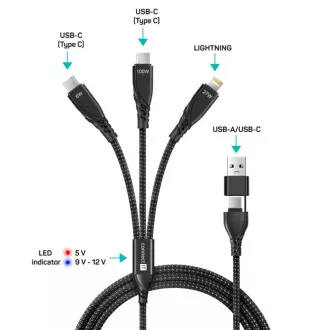 CONNECT IT Nabíjecí kabel Wirez 6v1, USB-C/USB, Lightning + 2x USB-C, 1.25m, černá CONNECT IT Nabíjecí kabel Wirez 6v1, USB-C/USB, Lightning + 2x USB-C, 1.25m, černá
