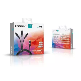 CONNECT IT Nabíjecí kabel Wirez 6v1, USB-C/USB, Lightning + 2x USB-C, 1.25m, černá CONNECT IT Nabíjecí kabel Wirez 6v1, USB-C/USB, Lightning + 2x USB-C, 1.25m, černá