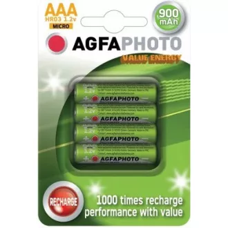 AgfaPhoto nabíjecí NiMH baterie AAA, 900mAh, blistr 4ks AgfaPhoto nabíjecí NiMH baterie AAA, 900mAh, blistr 4ks