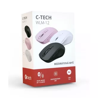 C-TECH myš Dual mode WLM-12BK, bezdrátová, 1600DPI, 6 tlačítek, černá, USB nano receiver C-TECH myš Dual mode WLM-12BK, bezdrátová, 1600DPI, 6 tlačítek, černá, USB nano receiver