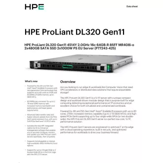 HPE PL DL320g11 4514Y (2.0/16C) 2x32G (p64706) 2x480G (P40497) MR408i-o 8SFF 2x1000W 2x1Gb Smart Choice HPE PL DL320g11 4514Y (2.0/16C) 2x32G (p64706) 2x480G (P40497) MR408i-o 8SFF 2x1000W 2x1Gb Smart Choice