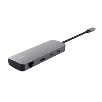 TRUST Dokovací stanice DALYX USB-C, 8v1, HDMI, RJ45, 2xUSB-C, 2xUSB-A, microSD/SD karta, šedá