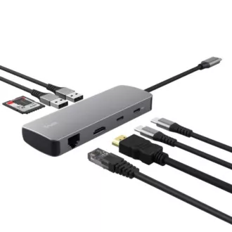 TRUST Dokovací stanice DALYX USB-C, 8v1, HDMI, RJ45, 2xUSB-C, 2xUSB-A, microSD/SD karta, šedá