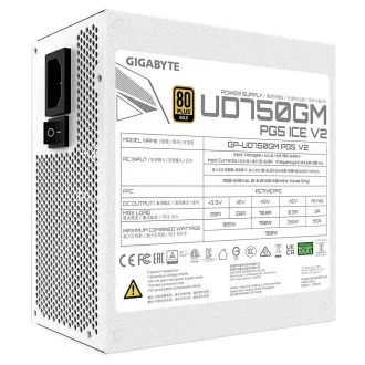 GIGABYTE zdroj UD750GM PG5 ICE 750W, 120mm, Plně modulární, 80 Plus Gold, ATX 3.1 GIGABYTE zdroj UD750GM PG5 ICE 750W, 120mm, Plně modulární, 80 Plus Gold, ATX 3.1