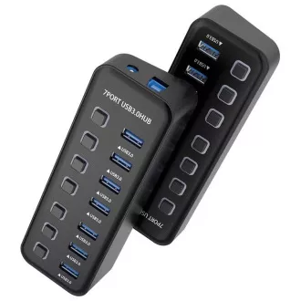PREMIUMCORD Hub USB 3.2, 7-portový s vypínači portů, 5G SuperSpeed, Černá