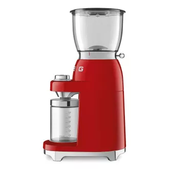 Smeg CGF11RDEU mlýnek na kávu, 150 W, nastavitelná hrubost, nerezový mlýnek, nádoba z tritanu, červený Smeg CGF11RDEU mlýnek na kávu, 150 W, nastavitelná hrubost, nerezový mlýnek, nádoba z tritanu, červený