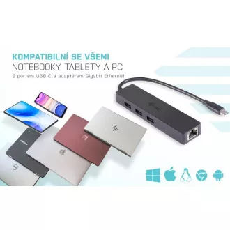 i-tec USB-C 3.1 Slim 3-portový HUB + RJ-45 i-tec USB-C 3.1 Slim 3-portový HUB + RJ-45