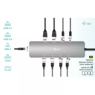 i-tec USB-C Metal Nano 2x HDMI Docking Station, PD 100W i-tec USB-C Metal Nano 2x HDMI Docking Station, PD 100W