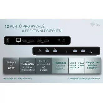 i-tec Universal Dual 4K Display Docking Station, Power Delivery 85W + i-tec USB-C Charger 100W i-tec Universal Dual 4K Display Docking Station, Power Delivery 85W + i-tec USB-C Charger 100W