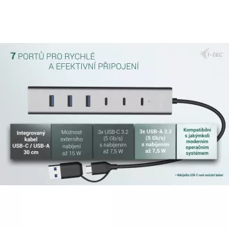 i-tec USB-C/USB-A Charging Metal HUB 7 Port (3x USB-C, 4x USB-A)